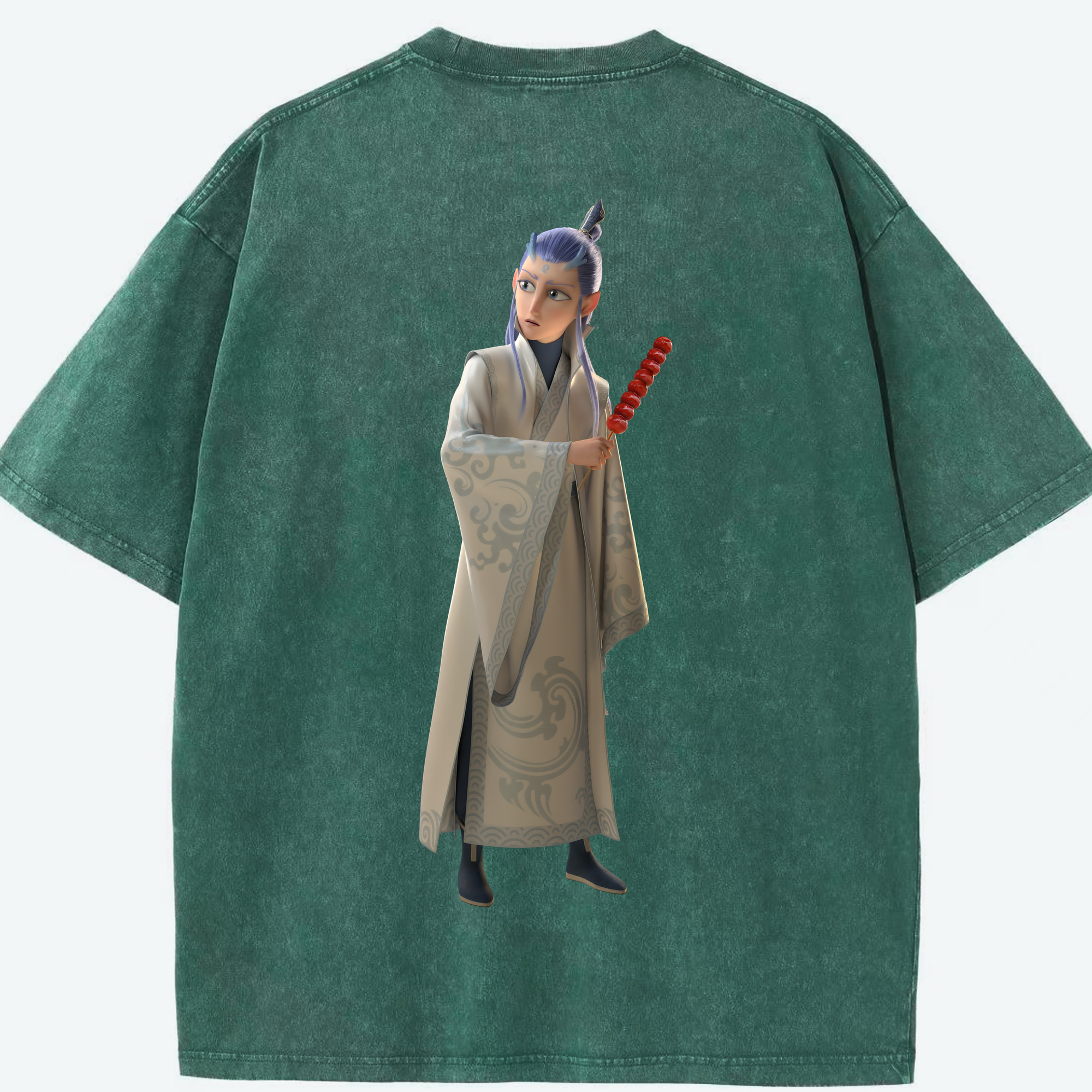 （画像用） Ne Zha 2 ナタ 魔童の大暴れ 綿100% ヴィンテージ風 半袖Tシャツ（背面プリント）